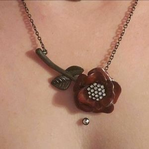 Red rose and crystal necklace